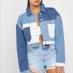 Colourblock cropped denim jacket